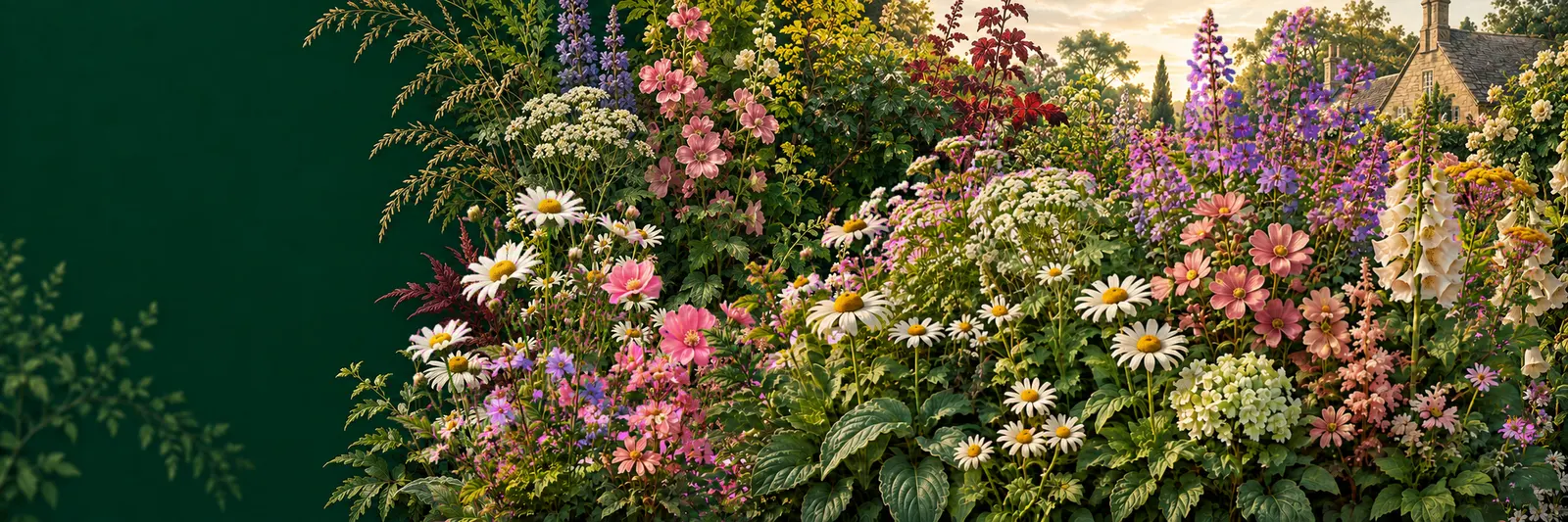 A painted cottage garden of flowers and seed heads, lettered The CEC Plant Guide